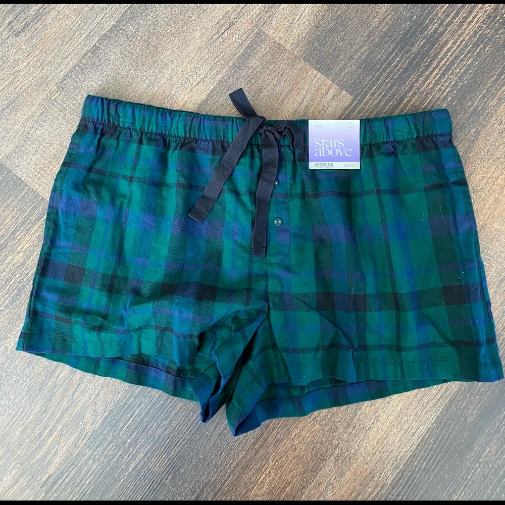 Blue and green plaid shorts